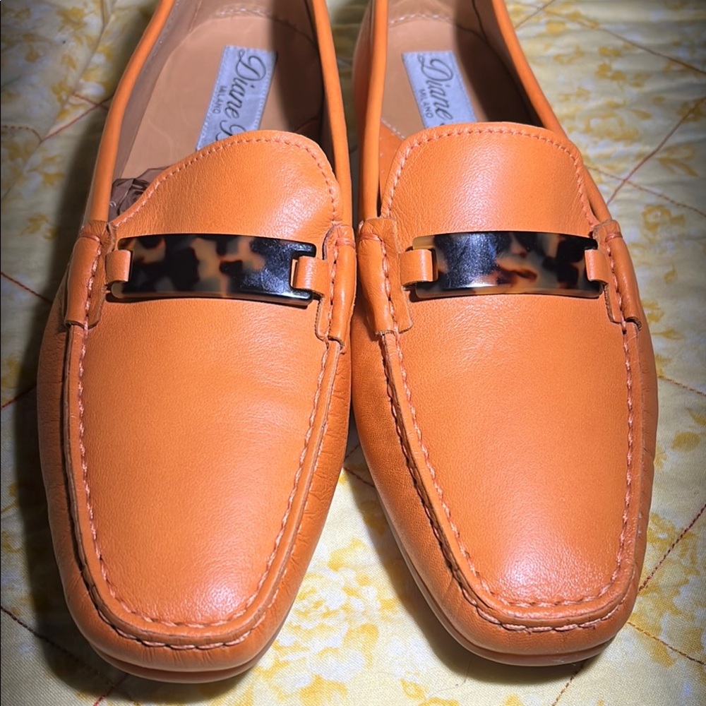 Diane B. Orange Loafers ladies 8 1/2  with tortoise buckle NEW